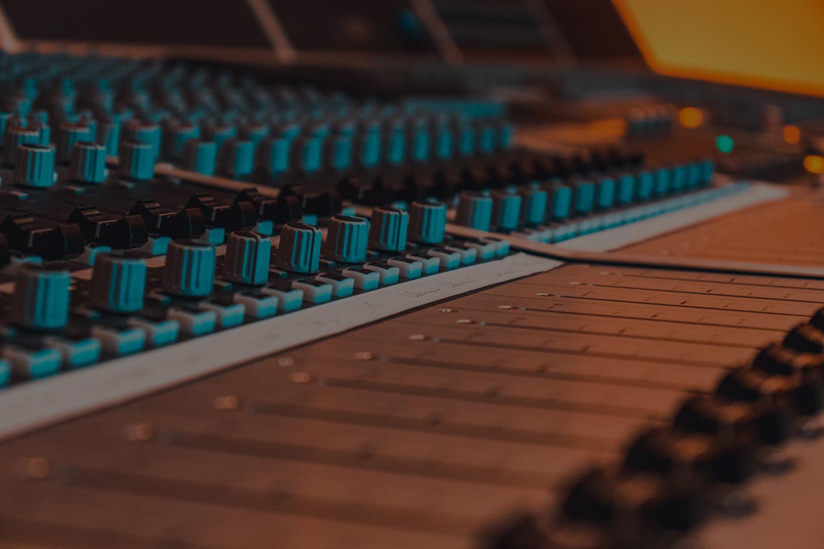 Close-up of audio mixing board